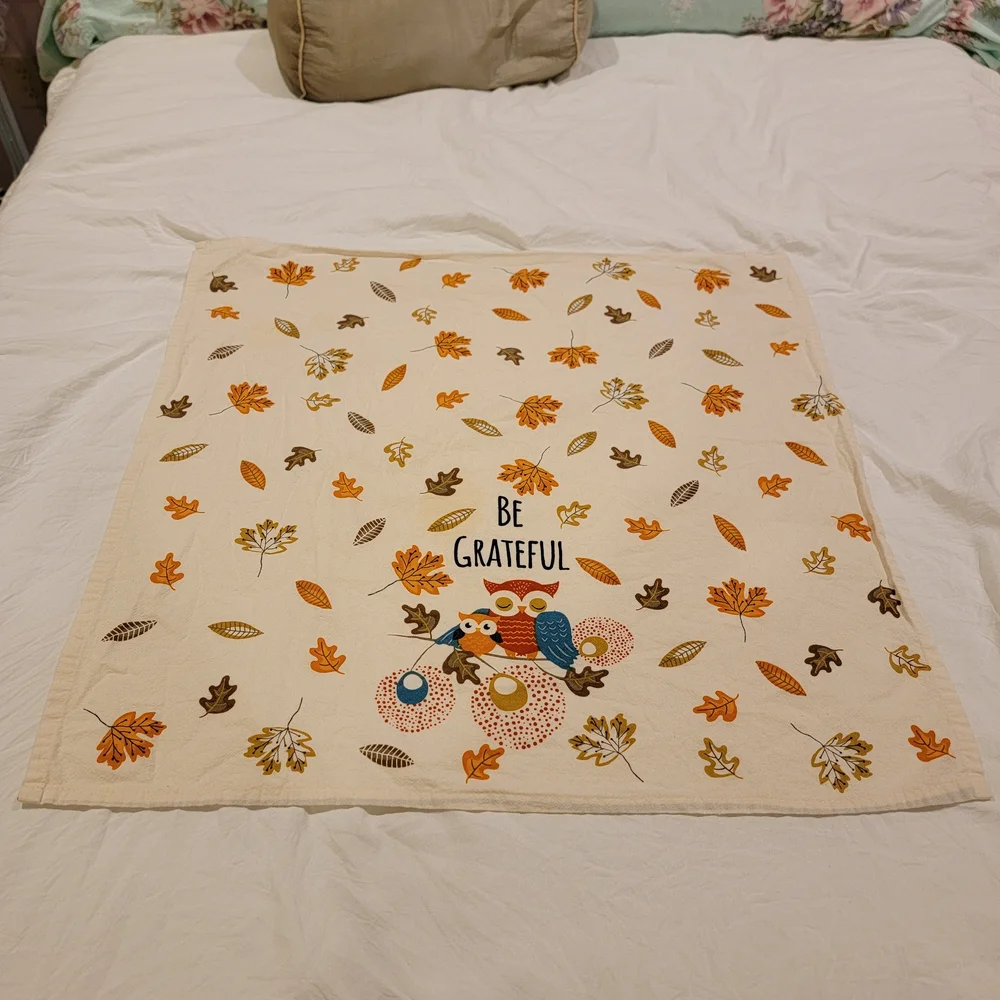 Be Grateful Owl Print Tea Towel